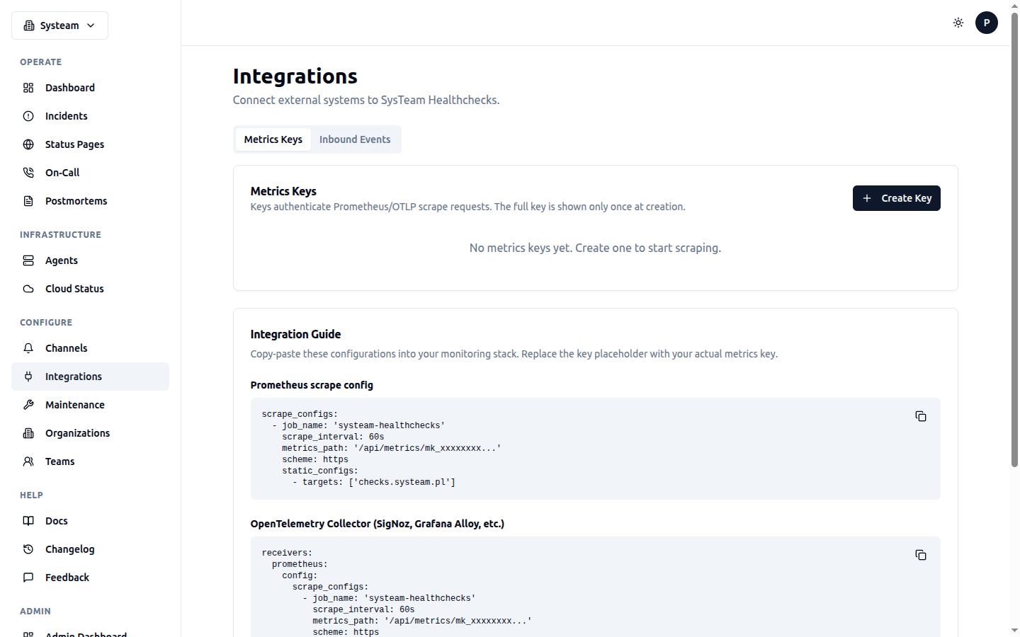 Integrations page