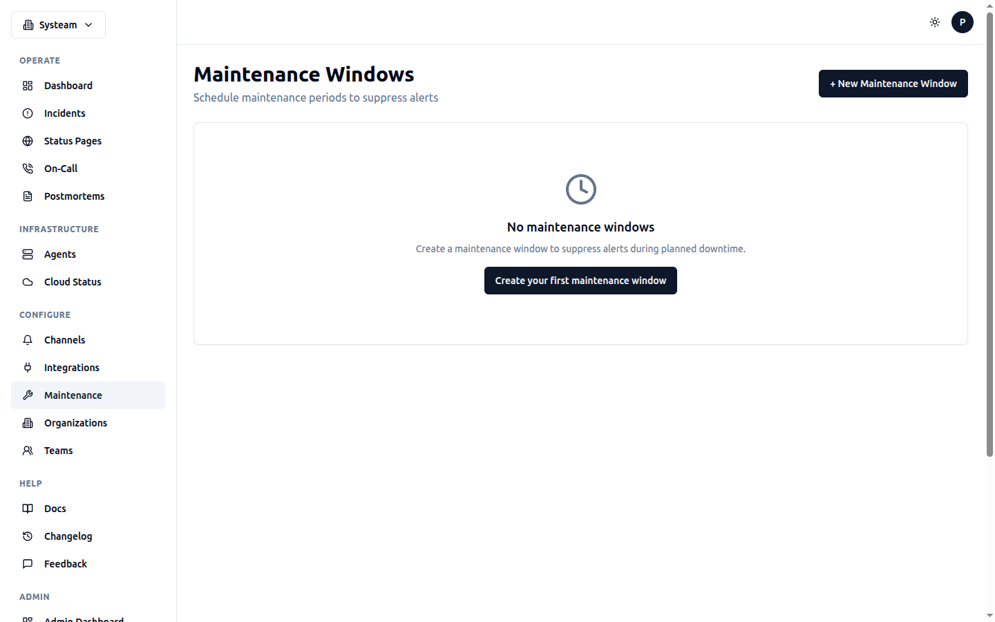 Maintenance Windows page